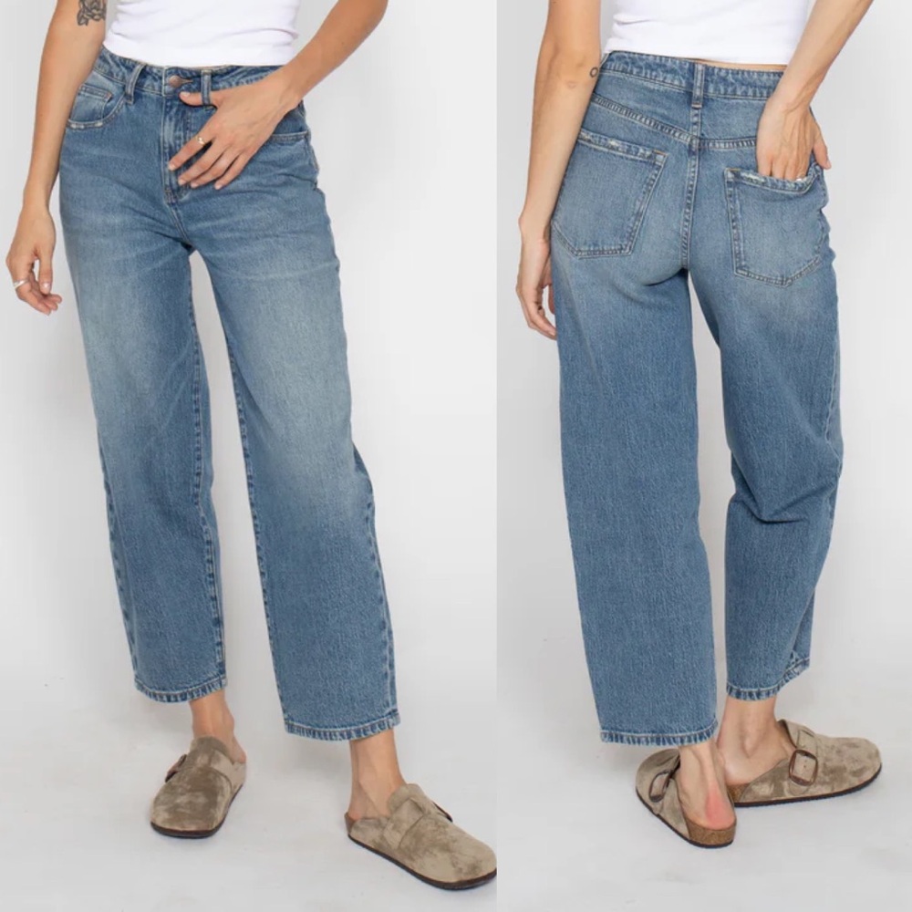 Oliver Logan Harlow Barrel Leg High Rise Crop Jean in Vintage Denim Indigo